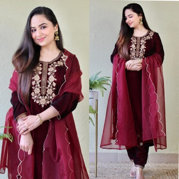 EMBROIDERED VELVET KURTA